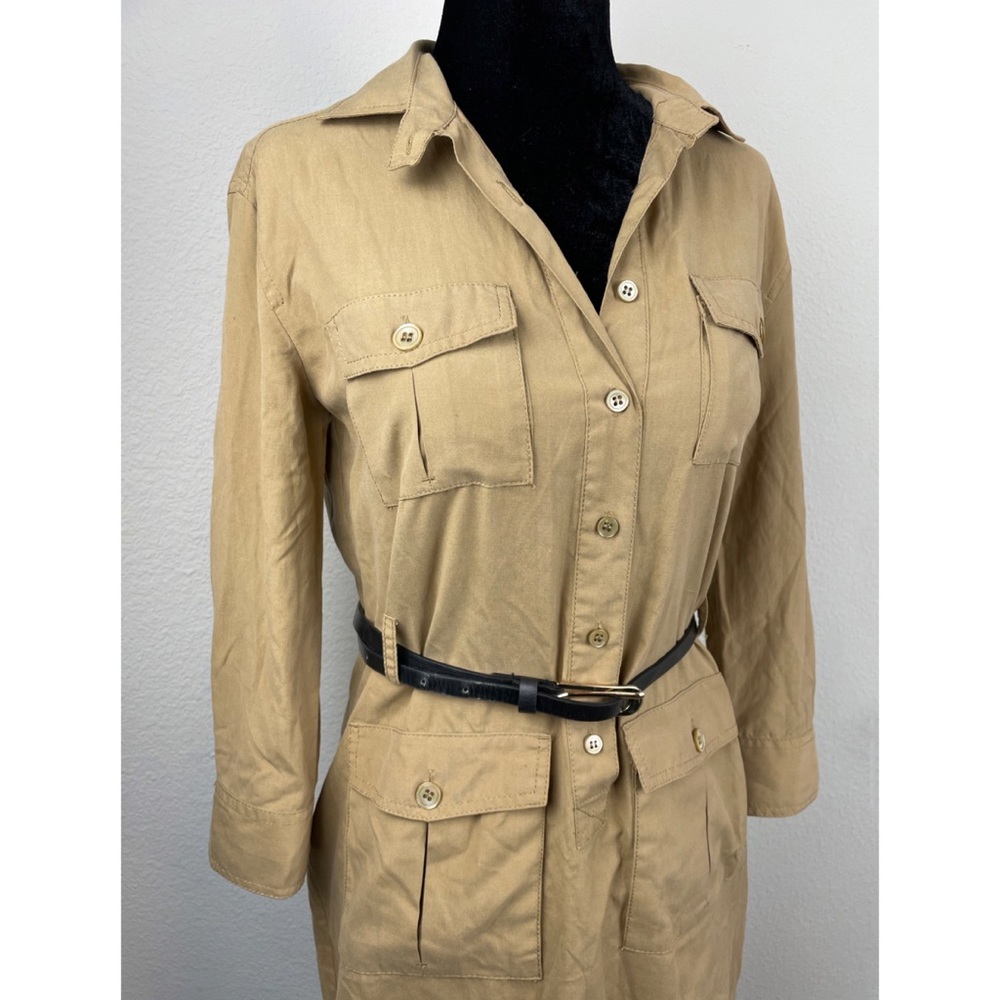 J. CREW • Tan Silk Cargo Shirt Dress, 0P - Picture 11 of 16